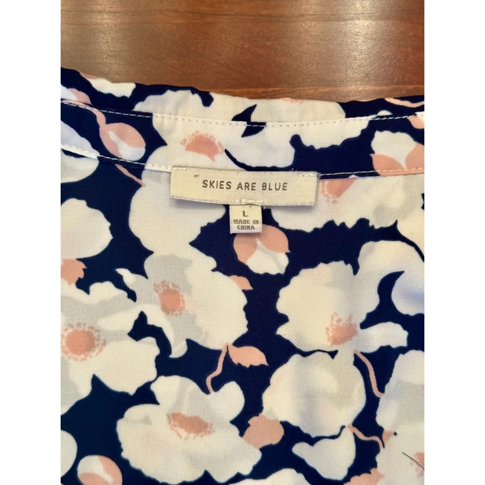 Anthropologie Skies Are Blue Large Floral Longsleeve Blouse w Roll Tab Sleeves - Image 13