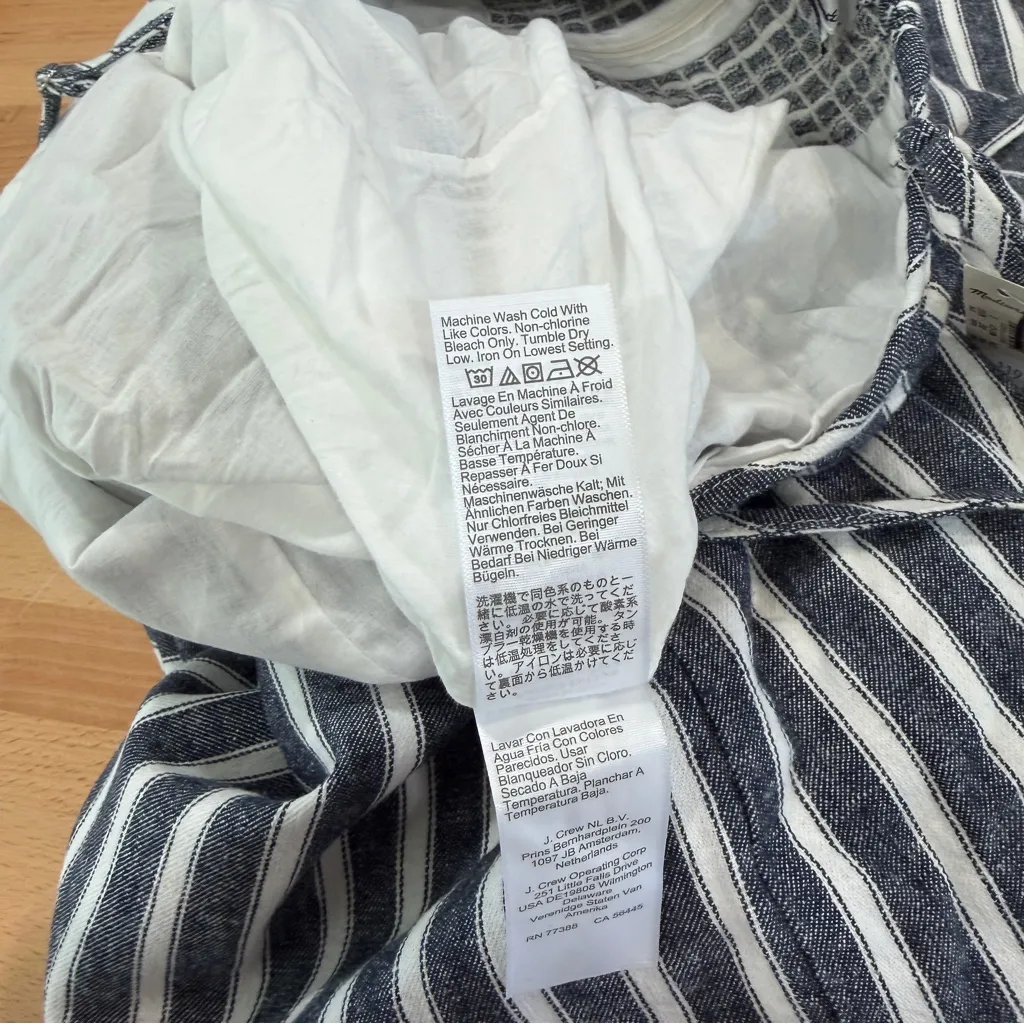 Madewell Pleated Wide Leg Jumpsuit in Pinstripe Linen NWT Navy White Size 2 - Image 8