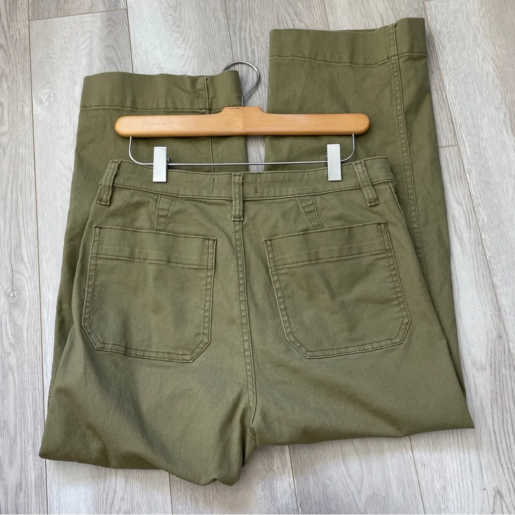 Quince Twill Pants cotton stretch crop wide leg womens Green size 28 casual - Image 6