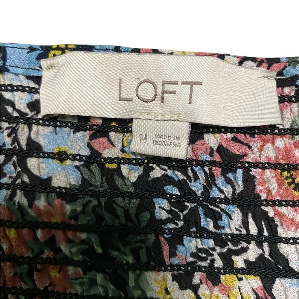 LOFT Floral V-Neck Flutter Shoulder Long Sleeve Blouse - Image 4