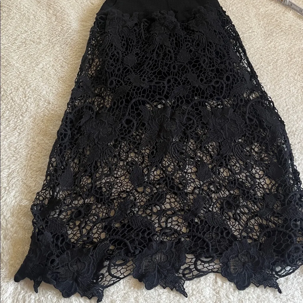 Free People Nora Lace‎ Midi Dress Black Halter Knit Bodice Size S - Image 11