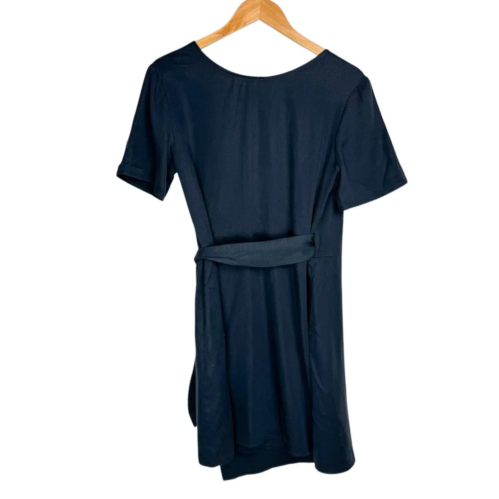 NWT VETTA Short Wrap Dress Sz Small French Navy Tencel Blue - Image 5