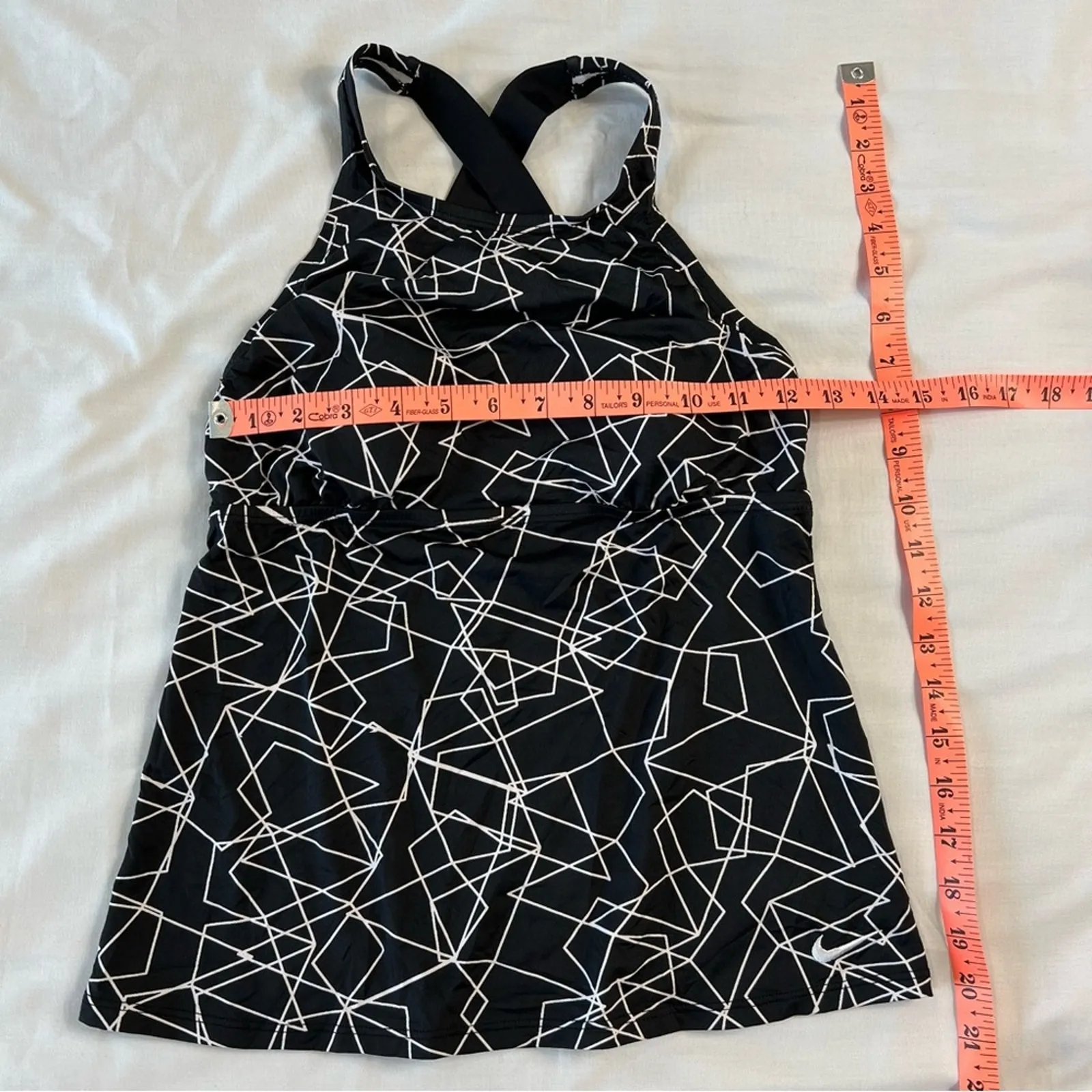 Nike Women's Small Swim Suit Geometric Design Tankini Black Cross Back Top - Image 2