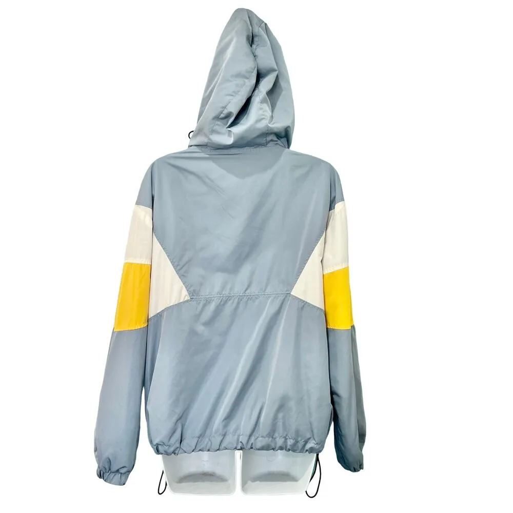 Bershka Blue White Yellow Colorblock Anorak Half Zip Snap Windbreaker size M - Image 7