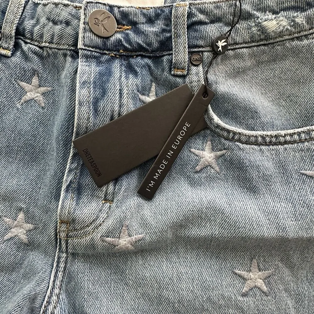 NWT One Teaspoon 27 Denim Shorts Mid Waist Bandits Pacific Star embroidered - Image 10