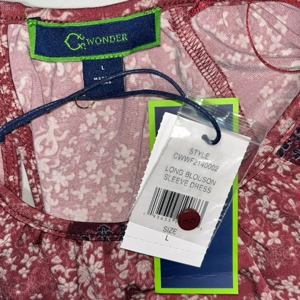 C. Wonder NWT Size L Paisley/Floral Boho Print Long Sleeve Blouson Dress Pink Size L - Image 4