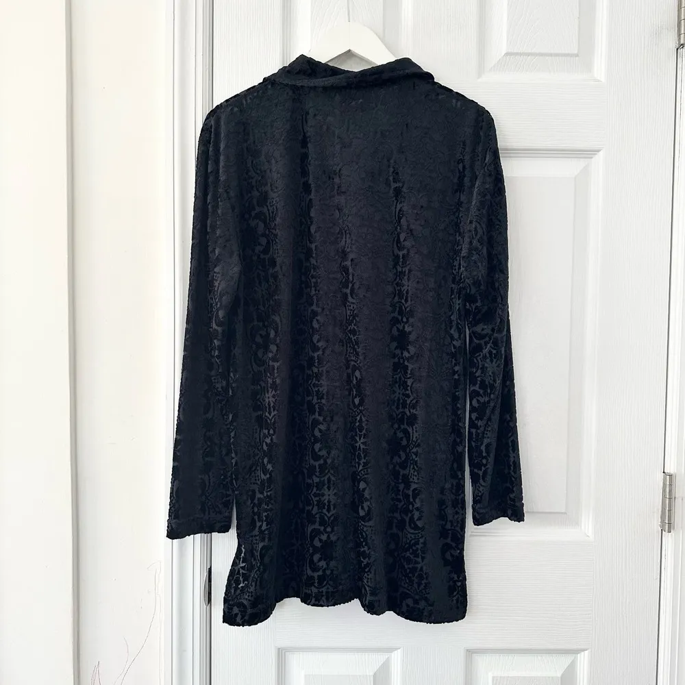 Liz Claiborne Vintage Black Burnout Velvet Paisley Button Tunic Blouse Small Y2K - Image 2