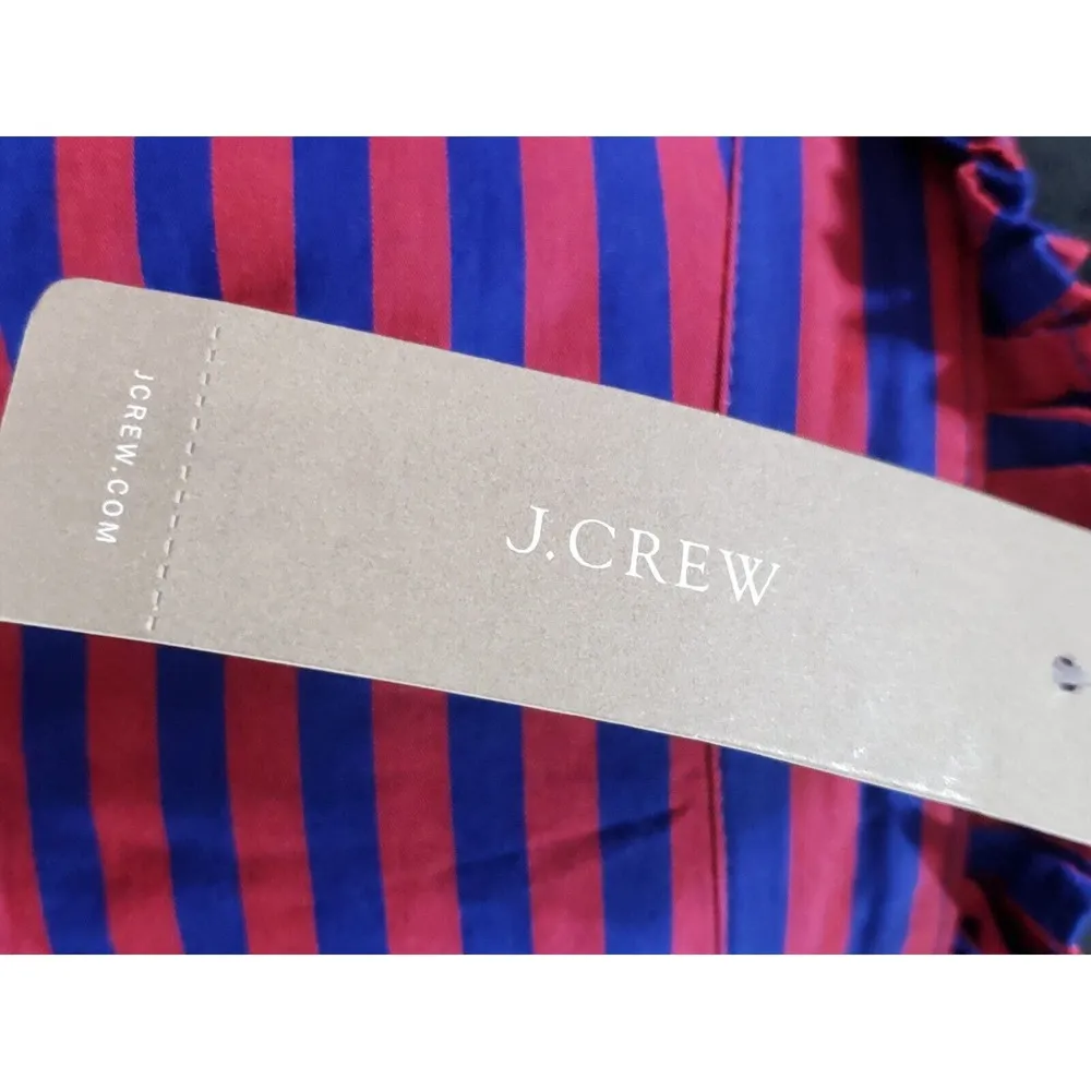 J. Crew Red & Blue Striped Long Sleeve Ruffle Trim Tuxedo Top Blouse XS - Image 9