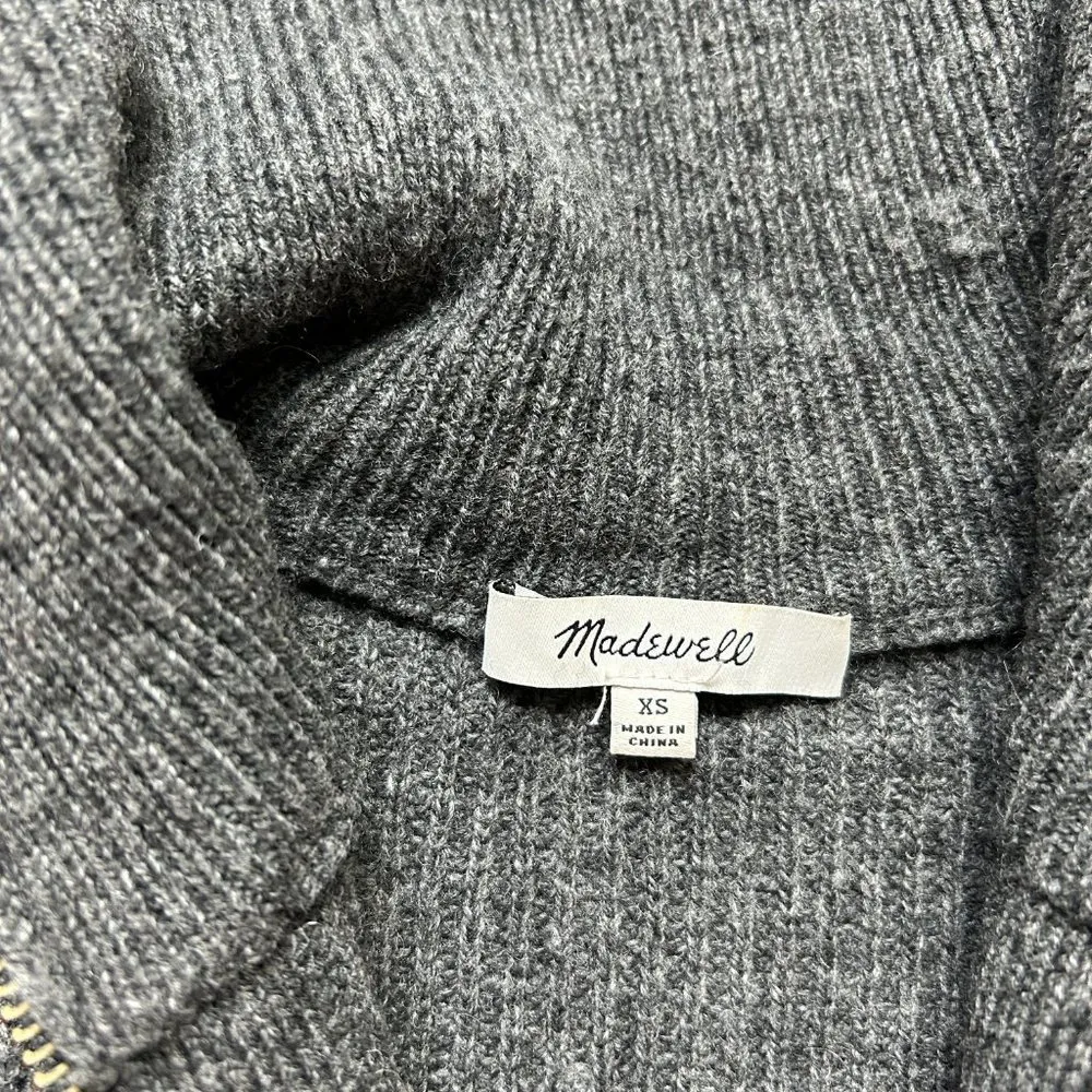 Madewell Merino Wool Blend Glenbrook Half-Zip Pullover Sweater Charcoal Gray XS - Image 6