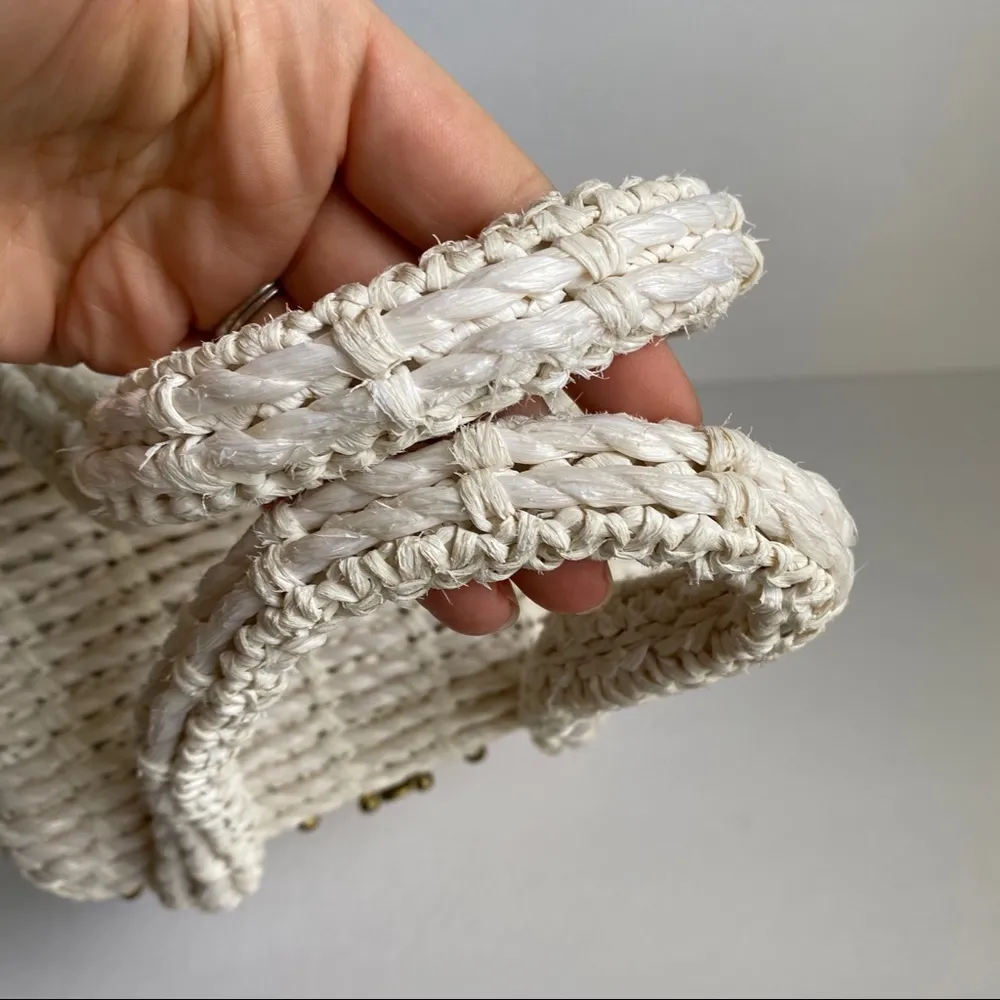 Vintage Woven Box Bag 50s 60s Trunk Straw Purse White Cottagecore Walborg Japan - Image 7