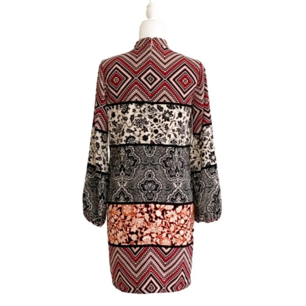 Maggy London Dress 3/4 Sleeve Mixed Print V-Neck Tie Dress Size 4 - Image 2