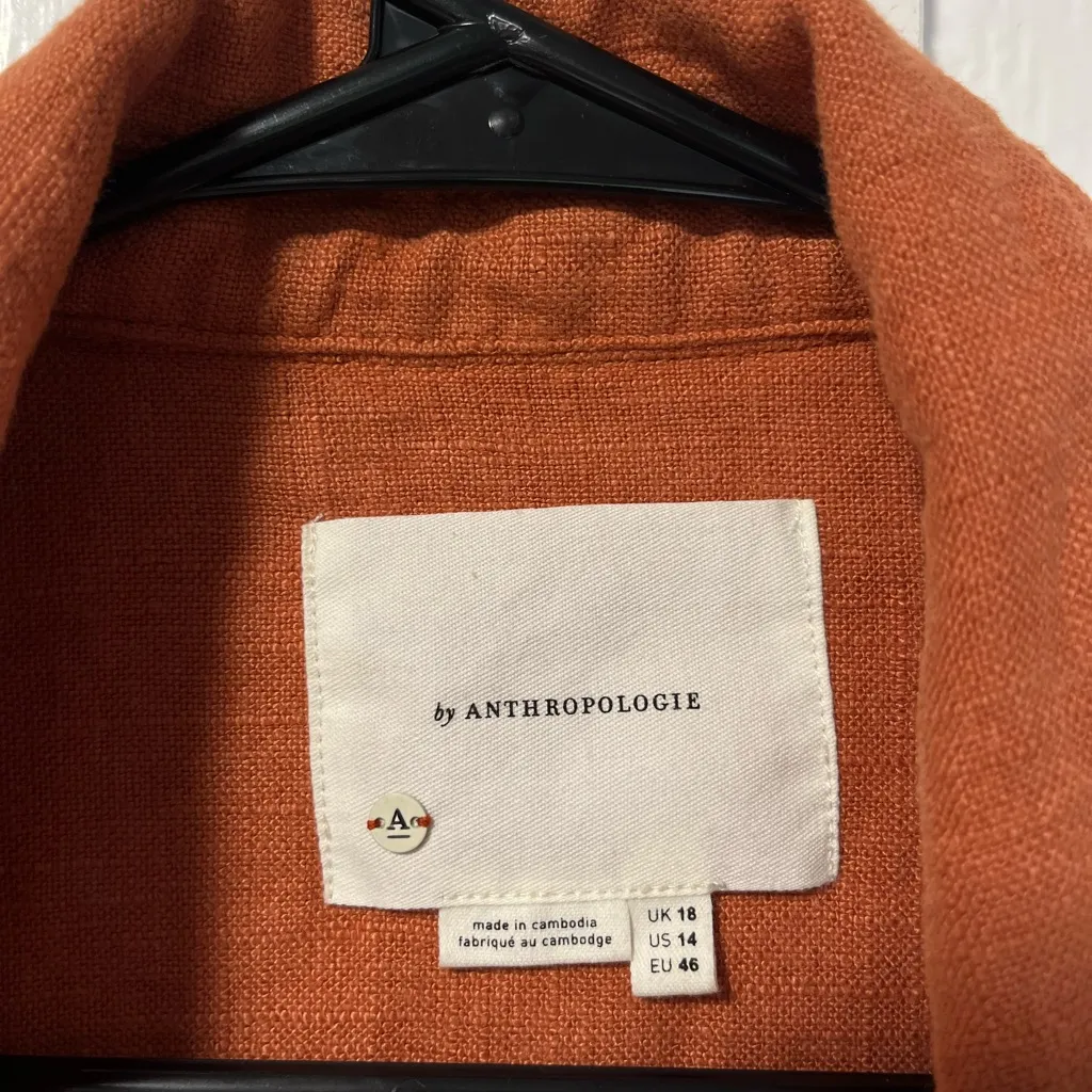 Anthropologie Vintage Washed Linen Blend Blazer Lightweight Terracotta Orange 14 - Image 4