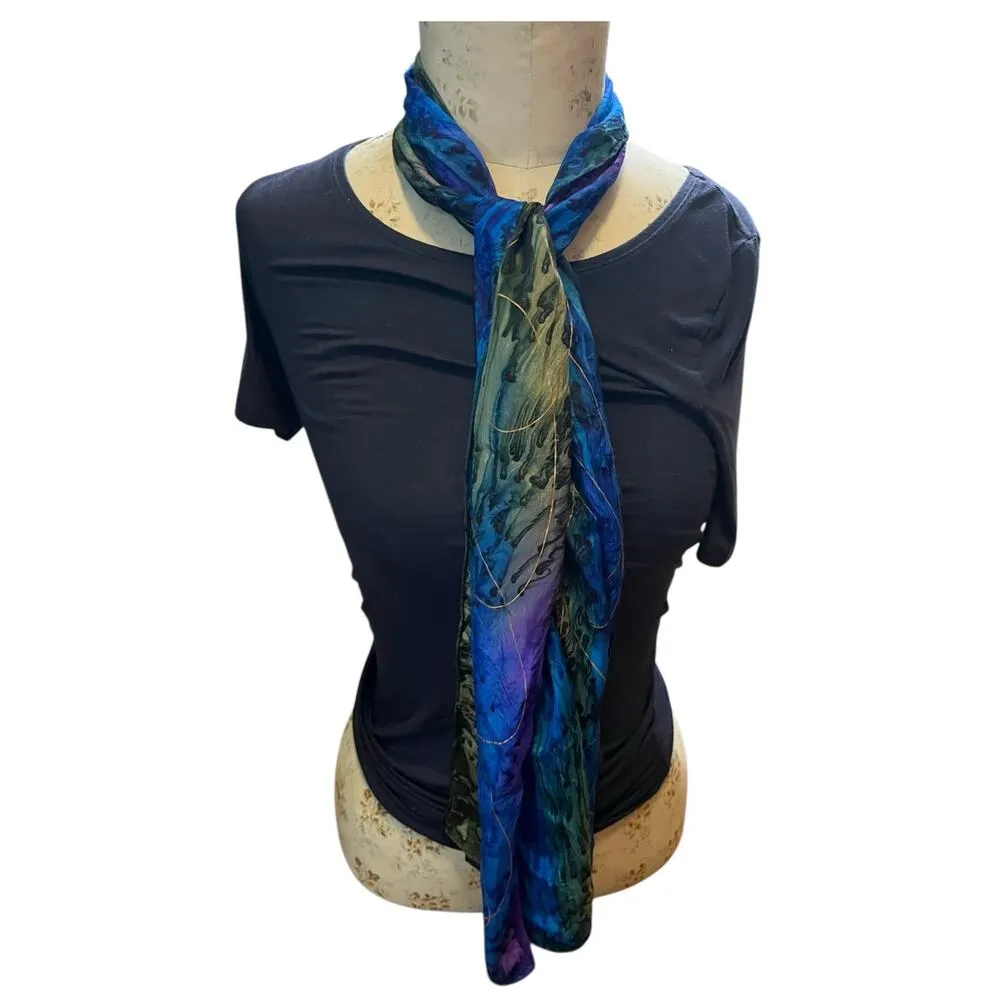 Hand-Painted Scarf with Gold Accents - 60x11 Inches - Image 6