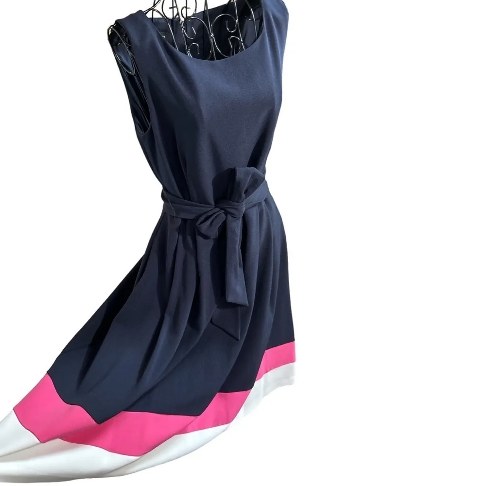 Jones New York Sleeveless Tri-Color Stretch Crepe Dress Tie Navy Size 6 NEW NWT - Image 6