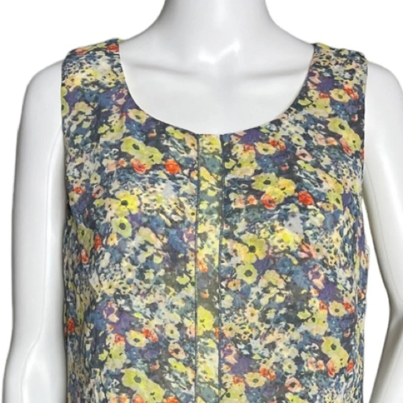 Cabi Shirt Womens Small Positano Sleeveless Yellow Blue Floral Print Layered‎ - Image 4