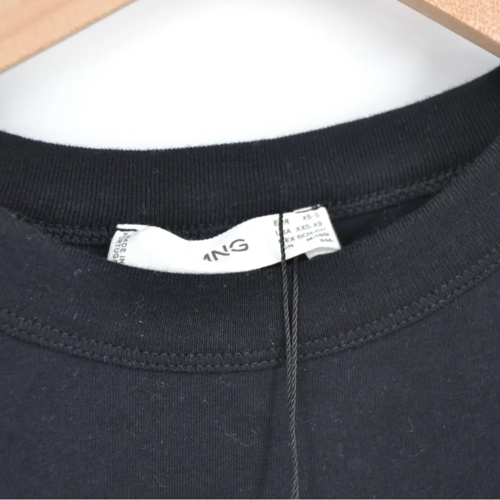 NEW Mango MNG Shoulder Pad T-Shirt Crewneck Cotton in Black Women's XS S - Image 7