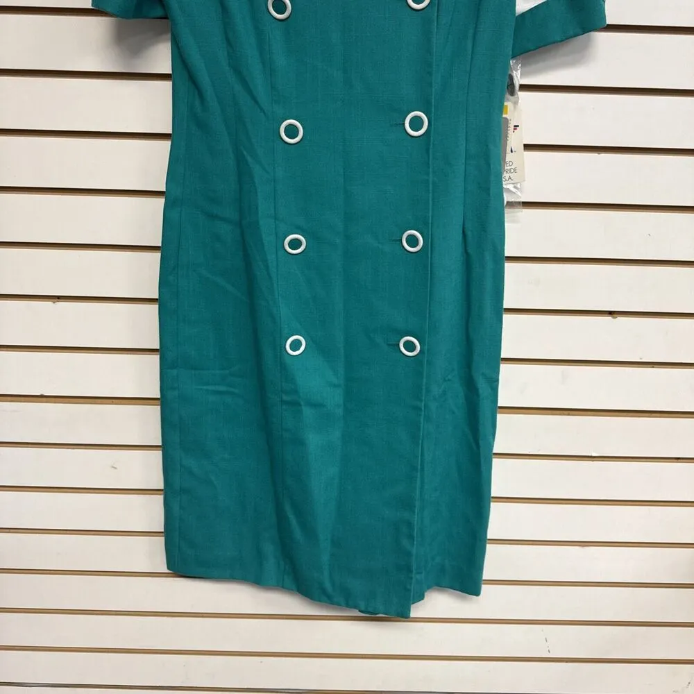 Vintage 80s First Focus Women 13/14 Green Short Sleeve Dress New Old Stock Tags Size undefined - Image 2