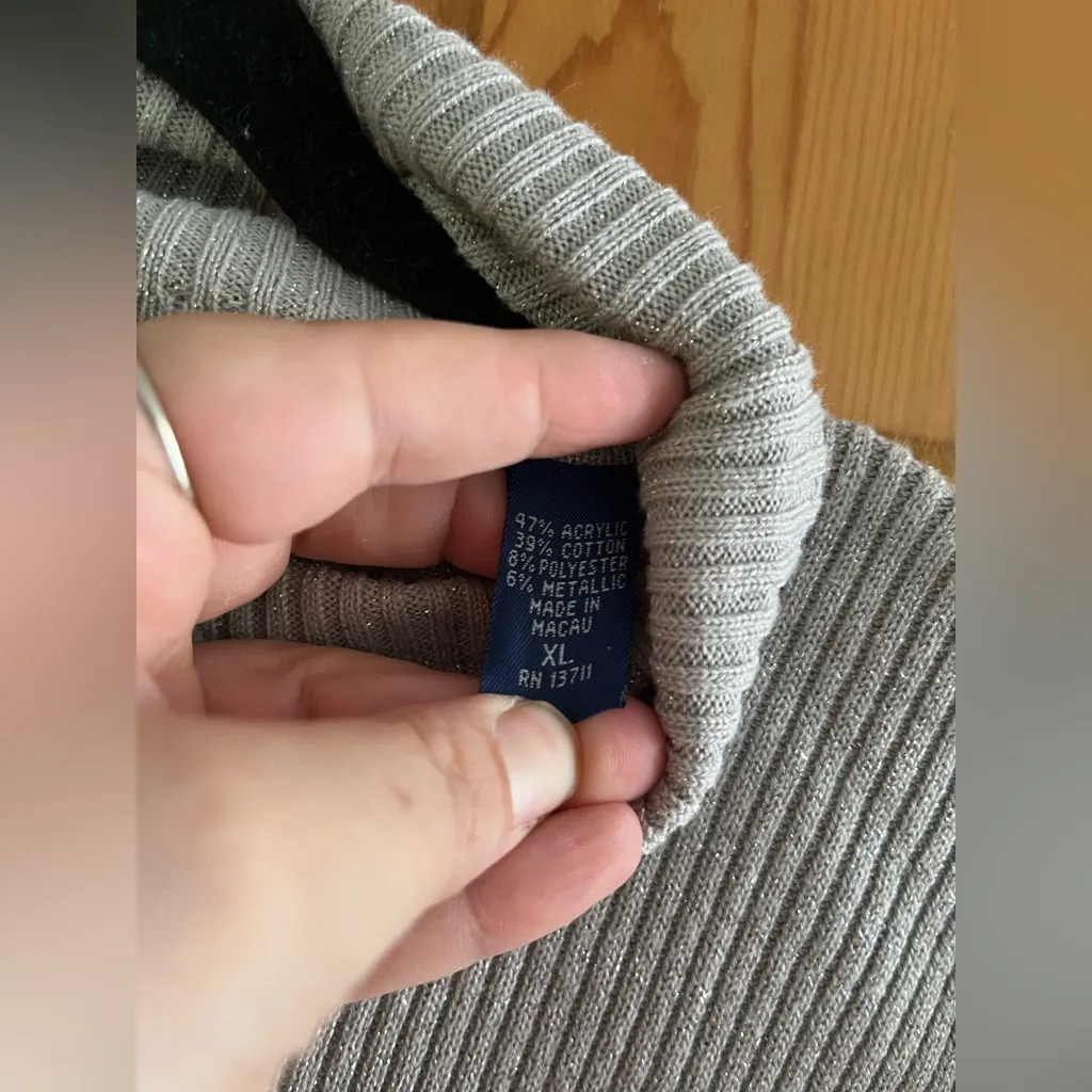 KAREN SCOTT Long-Sleeve Turtleneck Sweater silver sparkle thread size xl - Image 3