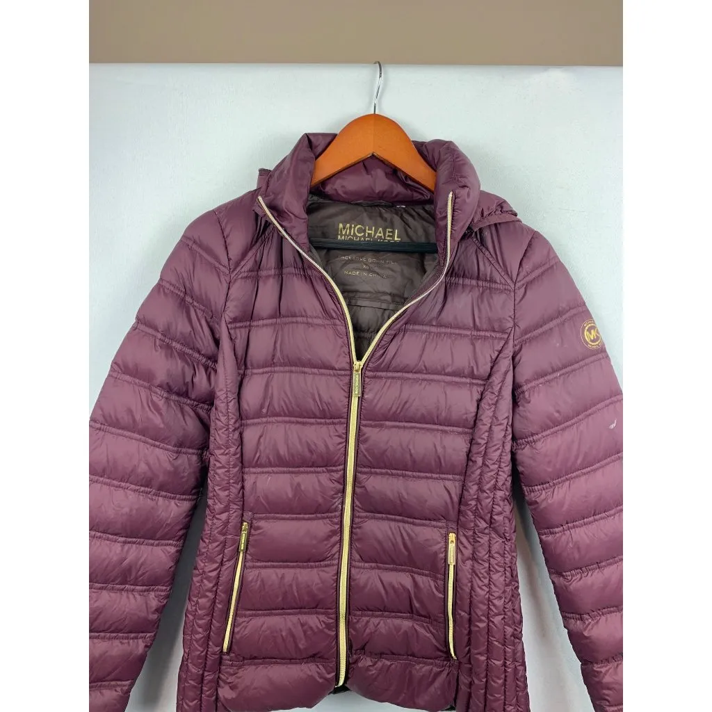 Michael Kors Womens XS Packable Down Puffer Jacket Nylon Plum - Image 2