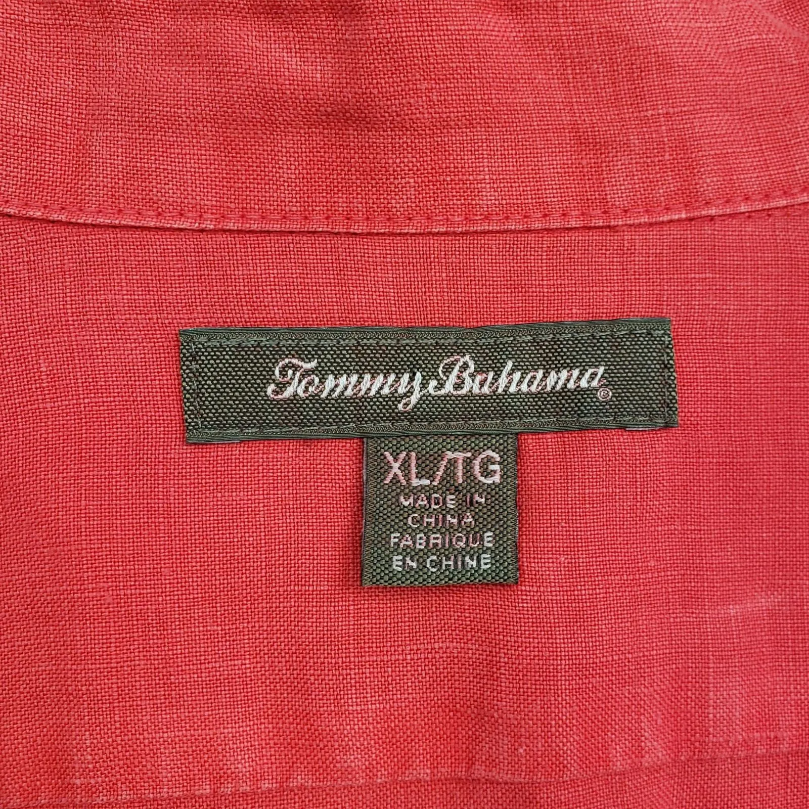 Tommy Bahama Linen Shirt Womens XL Red Long Sleeve Button Up Roll Tab Pcokets - Image 4
