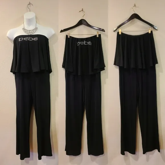 Bebe Logo Strapless Pants Romper Large - Image 2