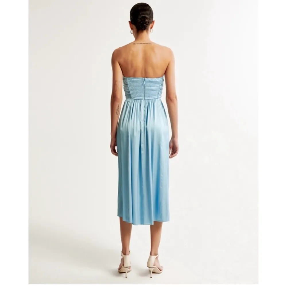NEW Abercrombie & Fitch Satin Emerson Ruched Strapless Midi Dress - Image 3