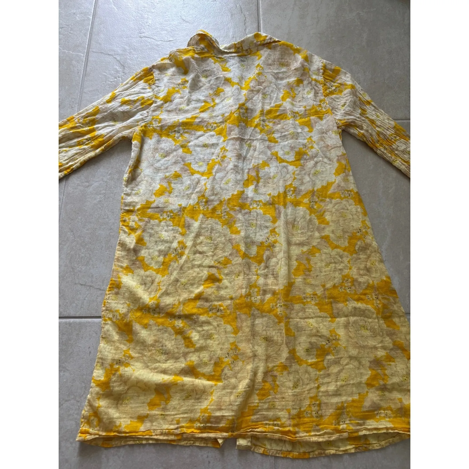 Magazine Top Womens XL Yellow White Floral Tunic Boho Artsy Art to Wear Beachy - Image 4