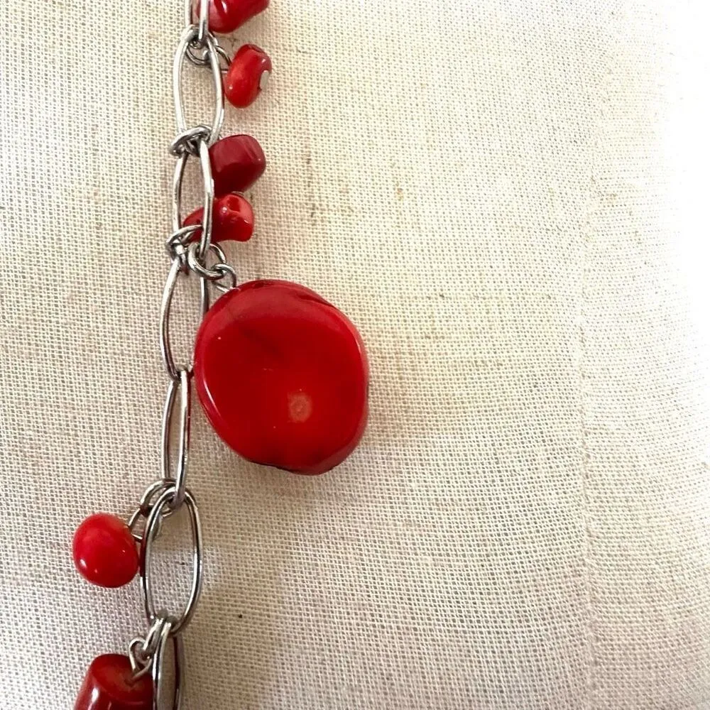 J.Jill silver tone and coral necklace - Image 3