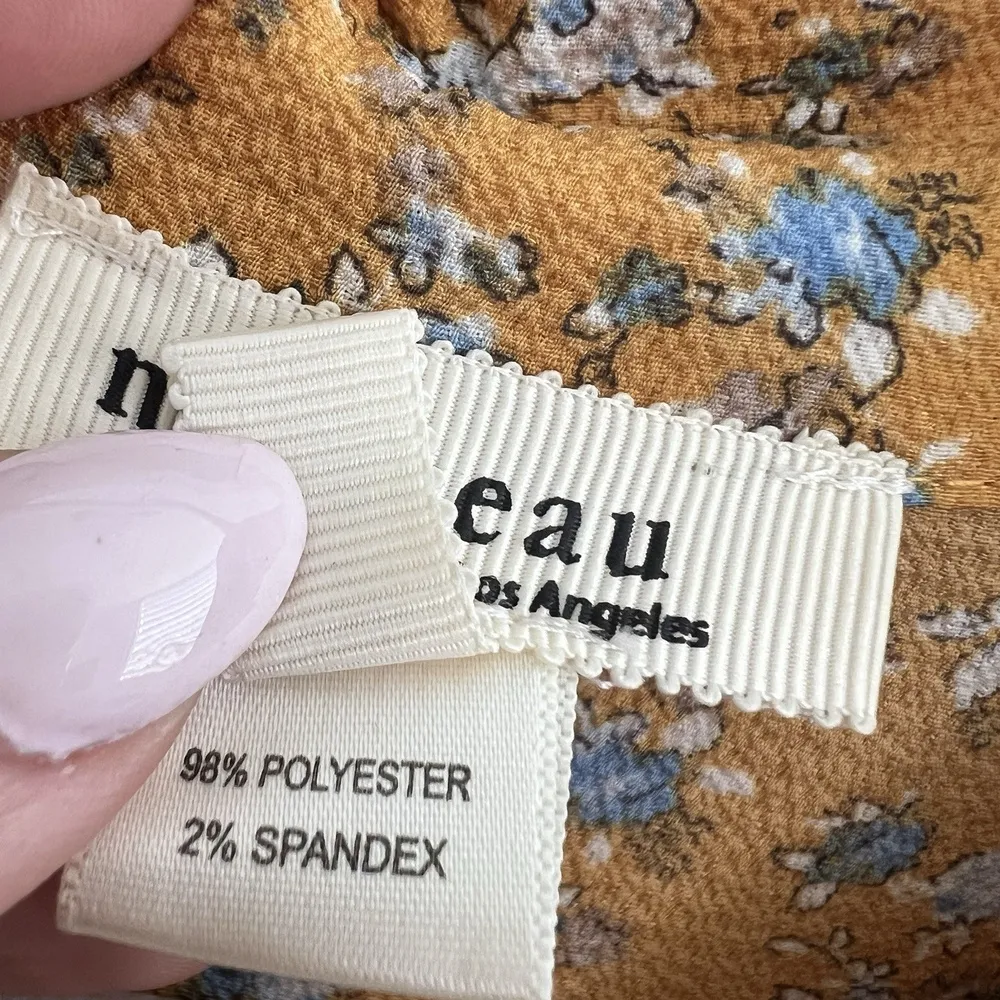 Monteau Floral Tiered Dress Midi Mustard LARGE V-Neck Tiered Boho Cottage Womens - Image 4