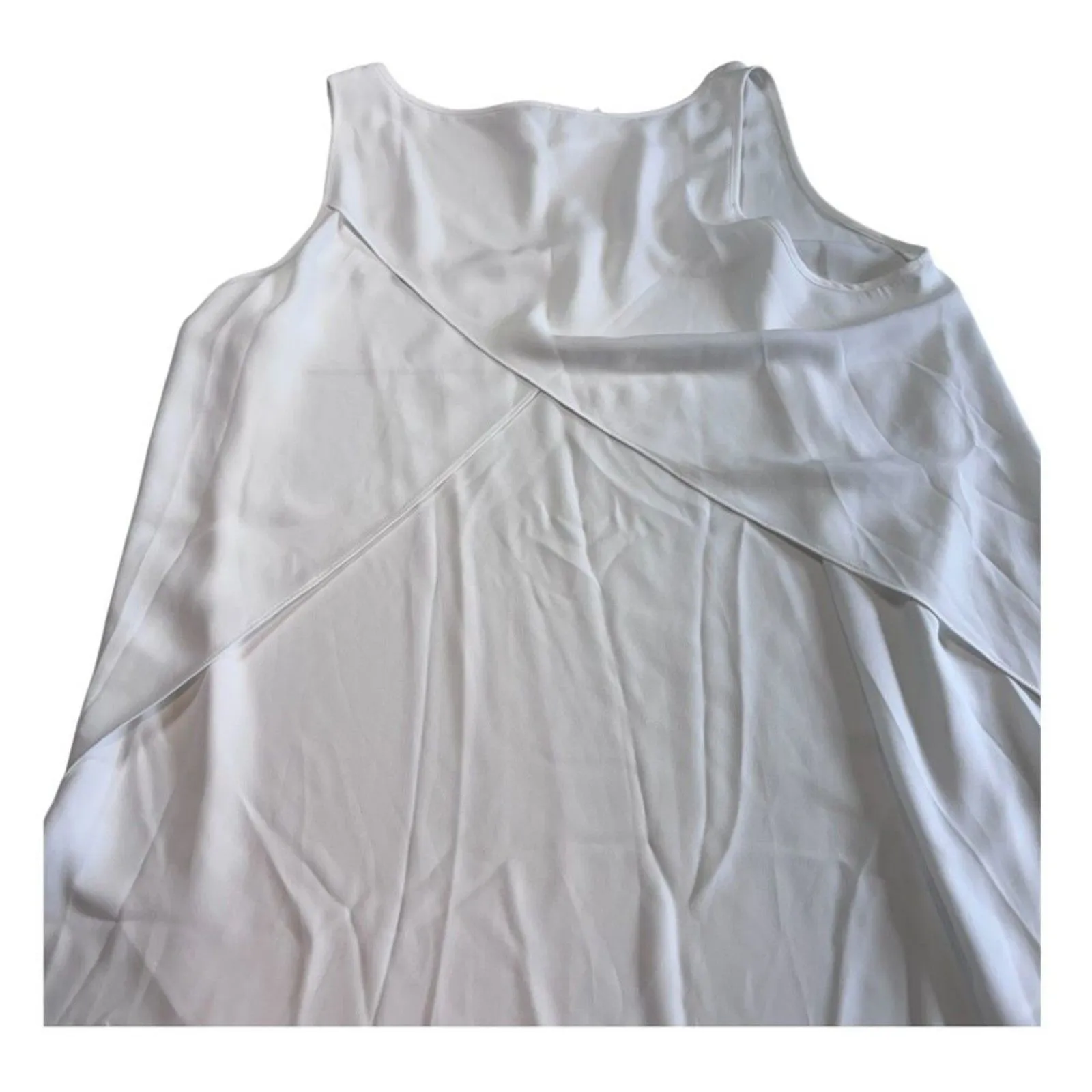 Banana Republic White Back Draped Cowl Neck Sleeveless Layered Hi- Low Top M - Image 8