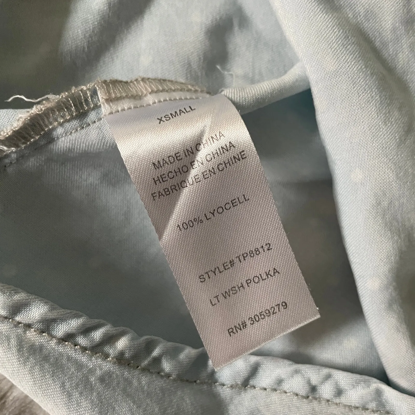 Thread & Supply Denim Henley Shirt XS Polka Dot Light Blue Preppy Boho Chic Dots - Image 8