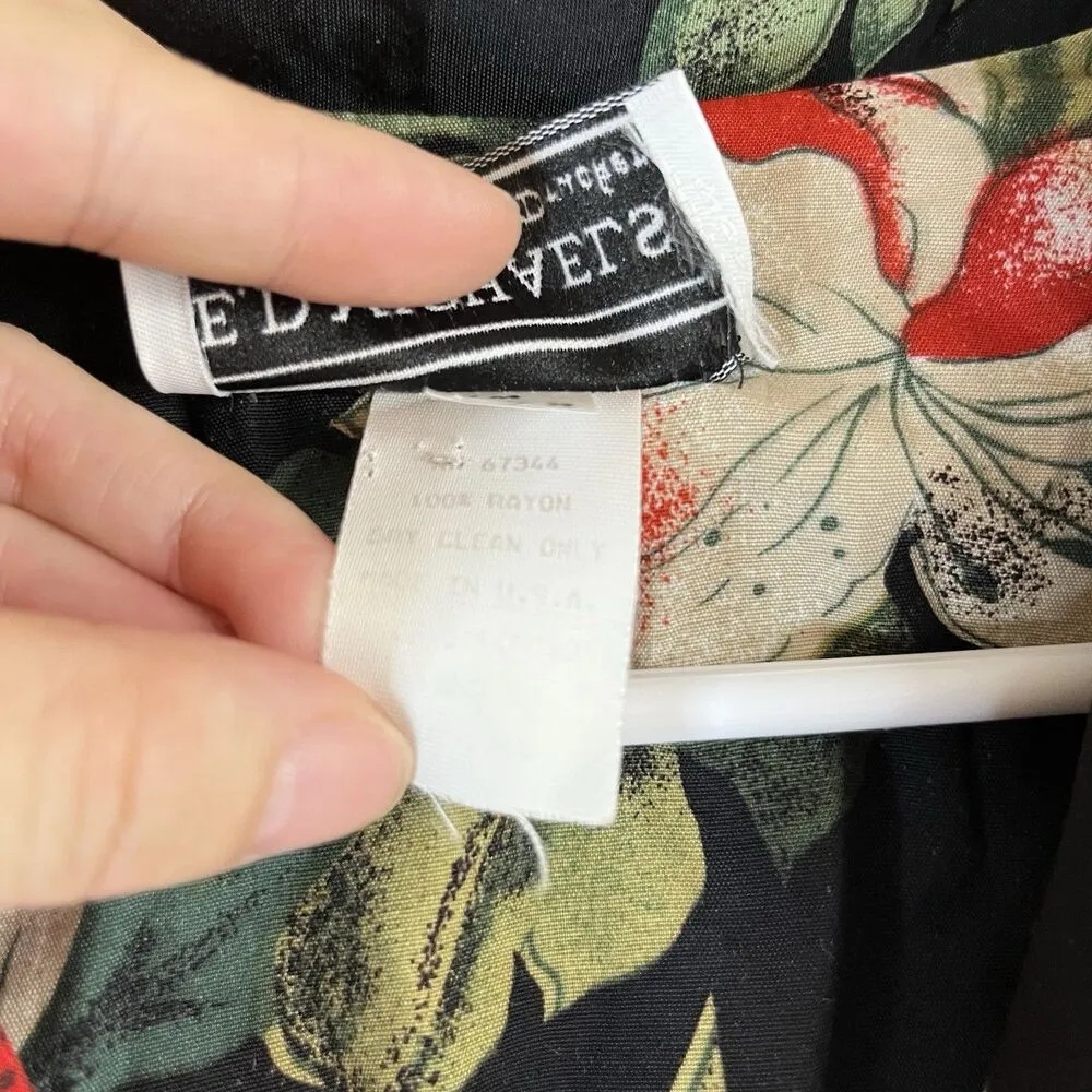 Vintage ED Michaels Cottage 80s Sz 7/8 Floral Cotton Puff Sleeveless Party Dress Black Size M - Image 5