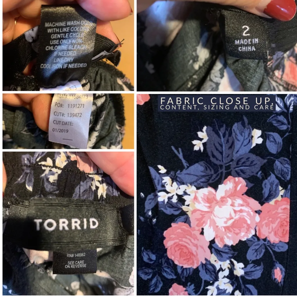 TORRID FLORAL BLACK CHALLIS WIDE LEG PINK & BLUE PRINT PANTS (2X) - Image 10