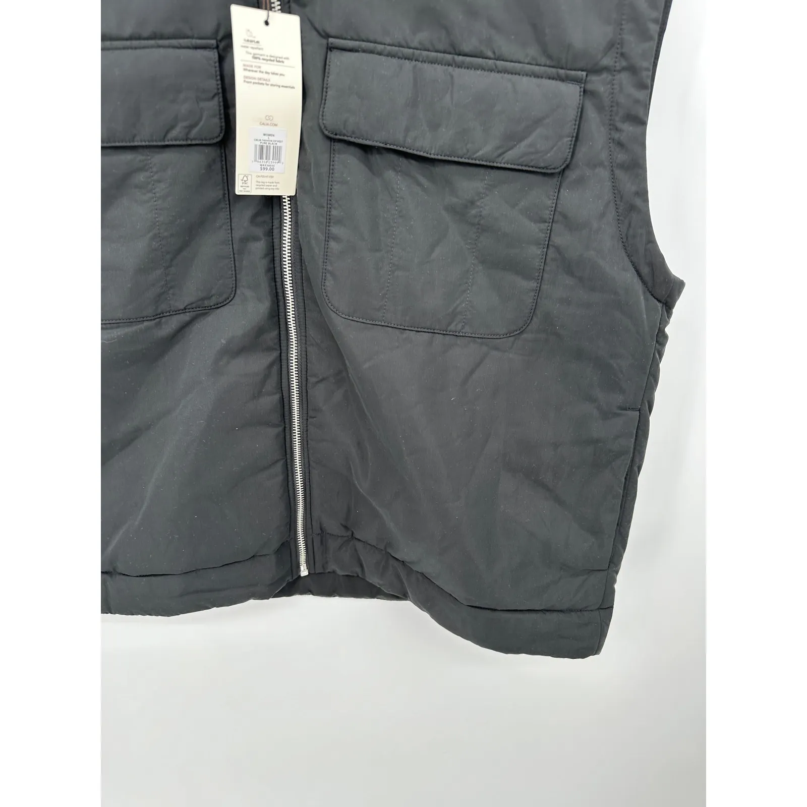 CALIA Vest Women Size L NWT Black Full Zip Sleeveless Pockets Casual Minimal Size L - Image 3