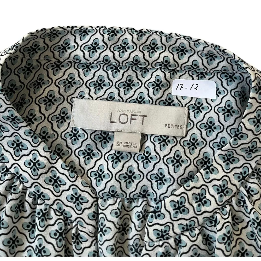 Loft Blue Split Crew Neck Long Sleeve Women's Top Petite Size Small | 17-12 - Image 3