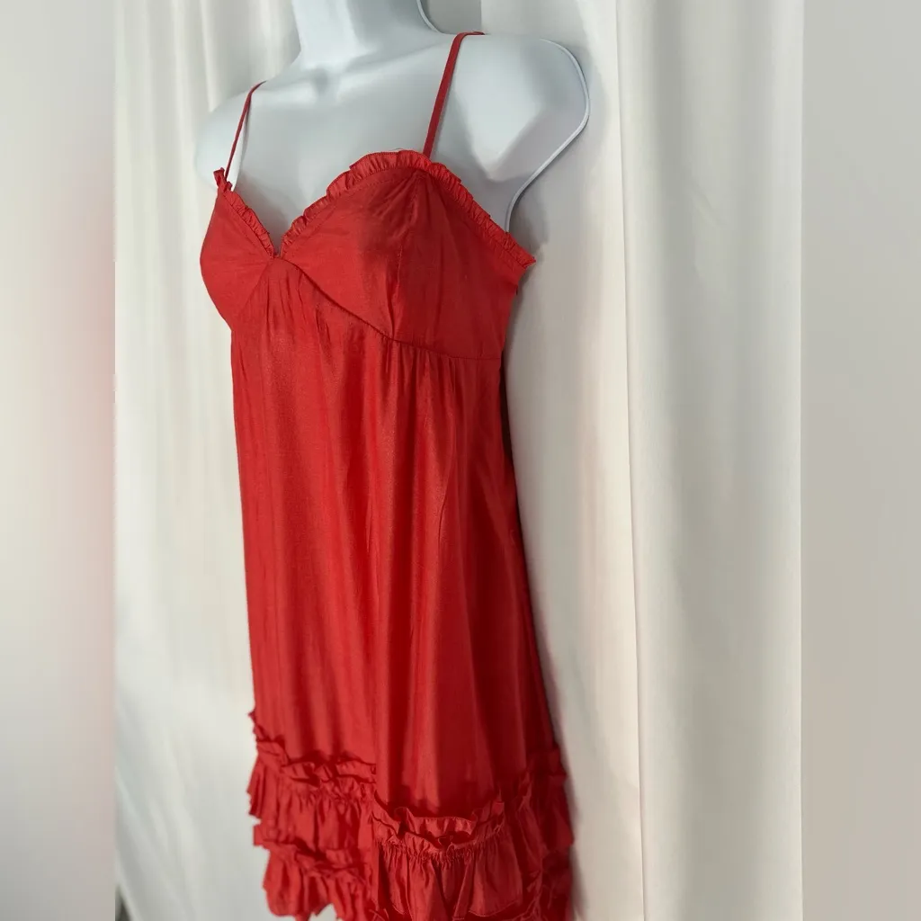 El Expensive Red Ruffle Hem Slip Dress/ Flowy Summer Dress (1095) - Image 5