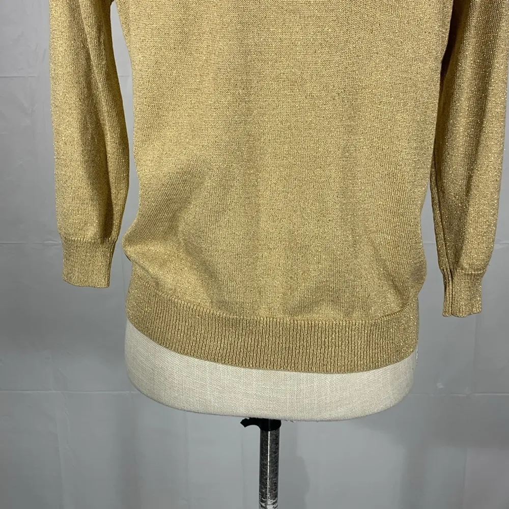 Draper’s & Damon’s Gold Shimmer Sparkle Scoop Neck Sweater Size Small Pe… - Image 9