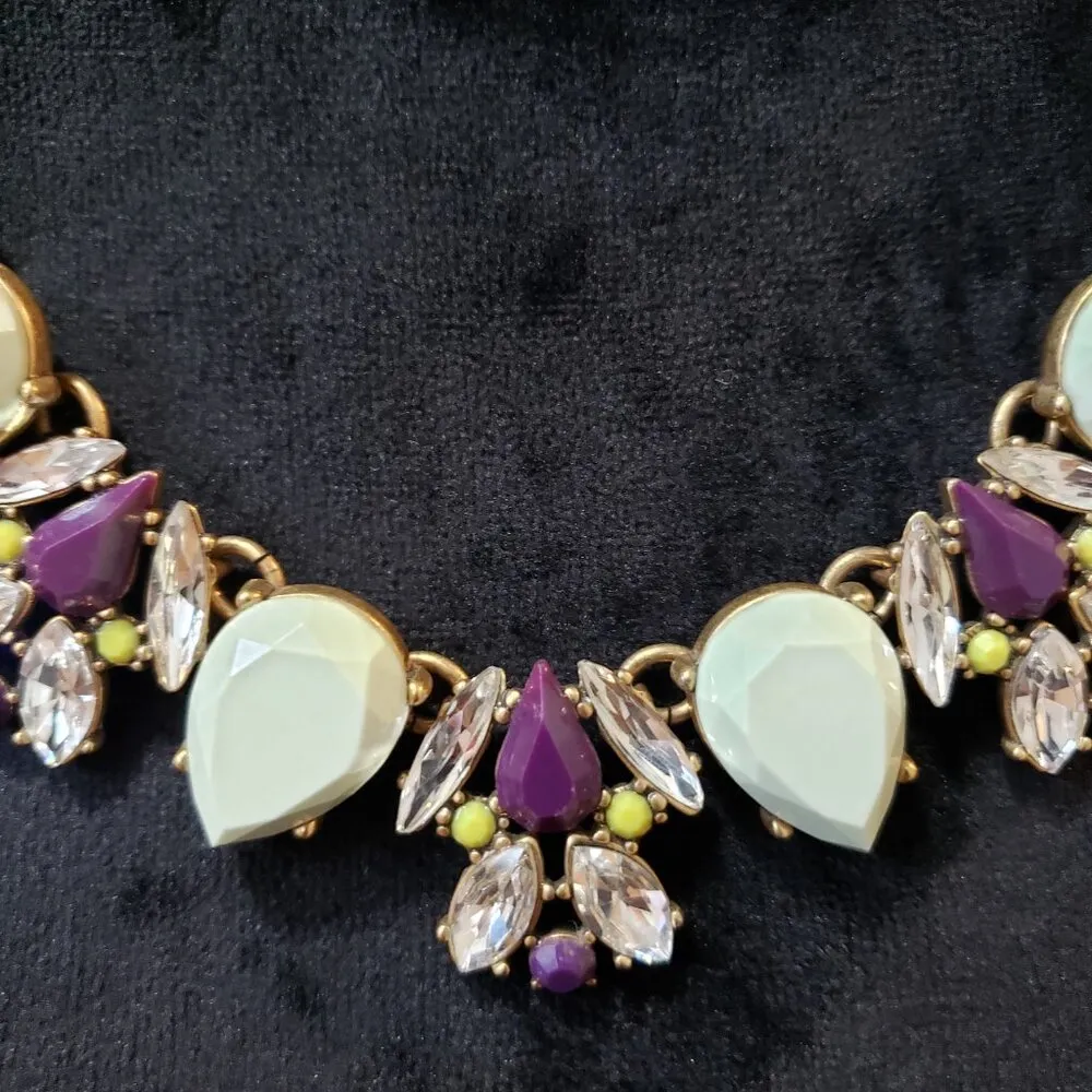 J.CREW Necklace Womens Multicolor Rhinestone Gold Tone Chain with Lobster Clasp Purple - Image 3