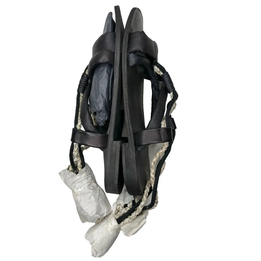 Free People Leather Wrap Sandal in Black and Cream 36.5 US 6.5 - Image 7