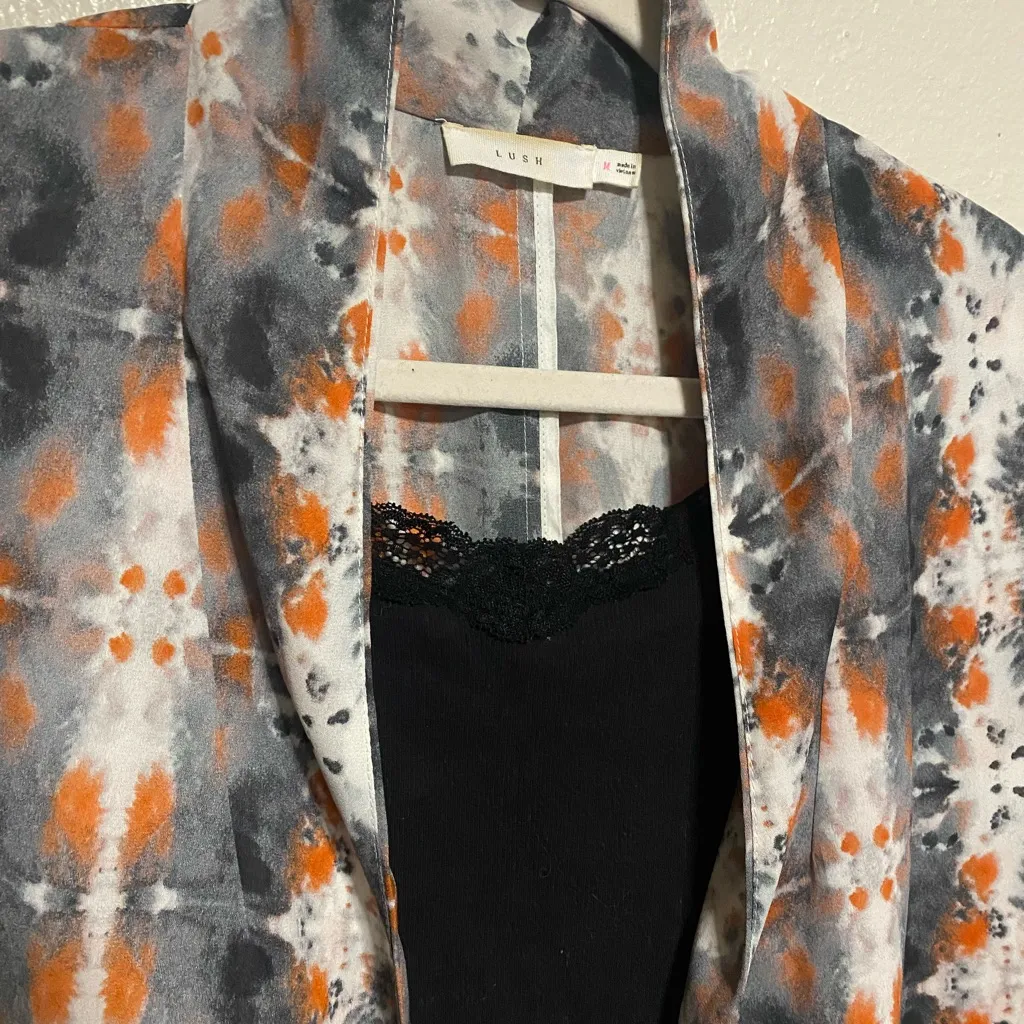 Lush Open Front Blouse | Orange Gray  | Business Casual Cardigan Top | Size M - Image 4