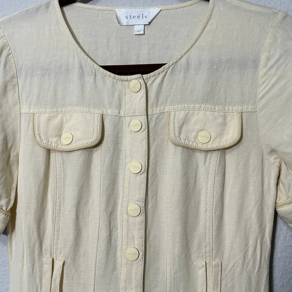 Steele. Reeta Dress Linen Blend Butter Yellow Drop Waist Dainty Feminine Size XS - Image 6