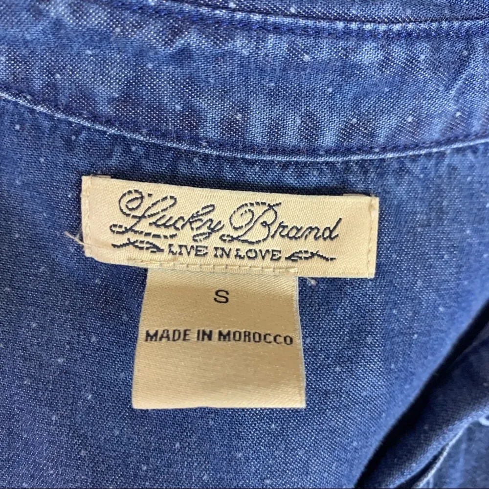 Lucky Brand 3/4 Sleeve Blue Polka-Dot Chambray Button Up Denim Shirt Size Small - Image 8