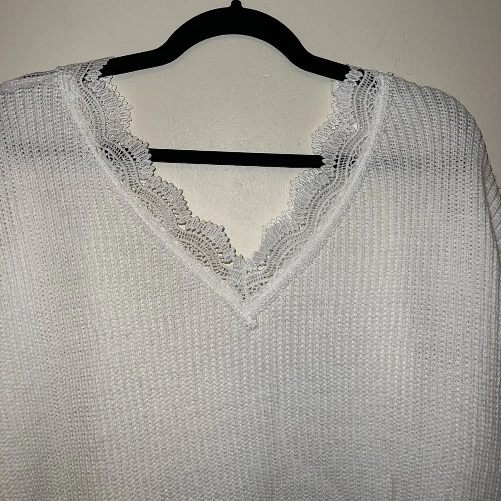 White V-Neck Sweater Dress - Image 2