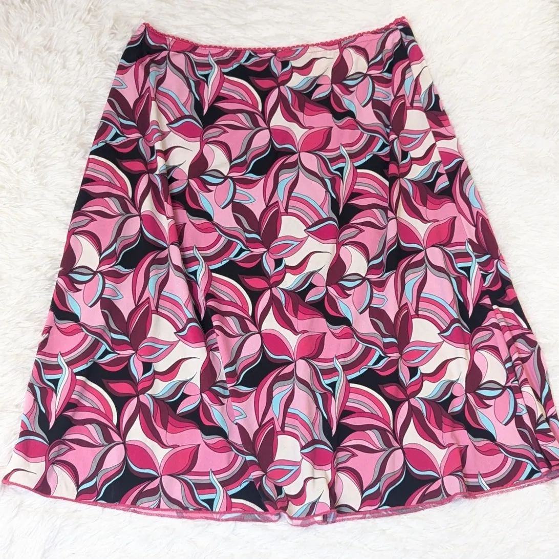 Y2K Vintage Wrapper Jersey Knit Abstract Floral Print Skirt Pink and Black M Size undefined - Image 11