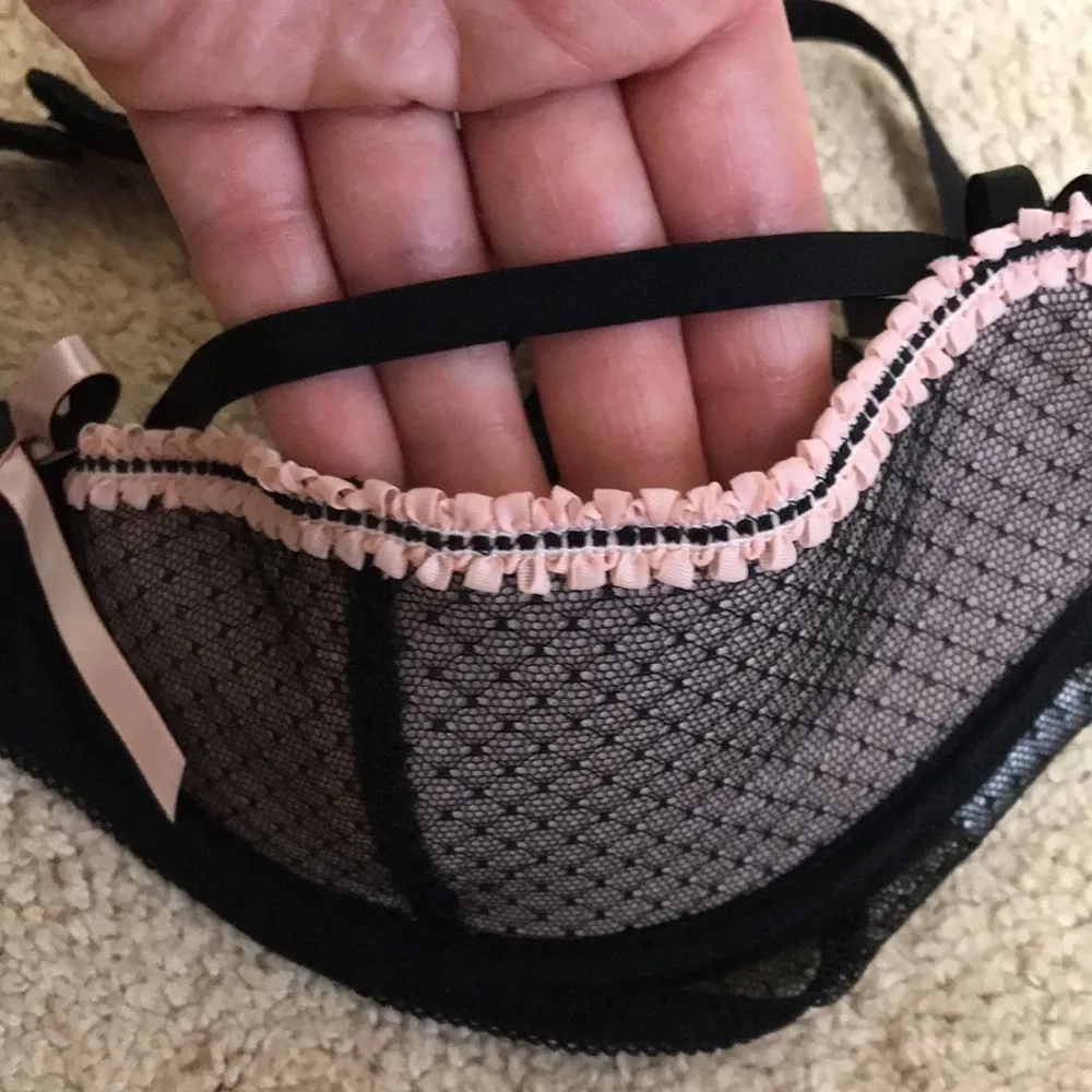 Ann Summers Women’s Black Pink Lace Bows Hanging Beads Strap Front Bra Sz 34C - Image 4
