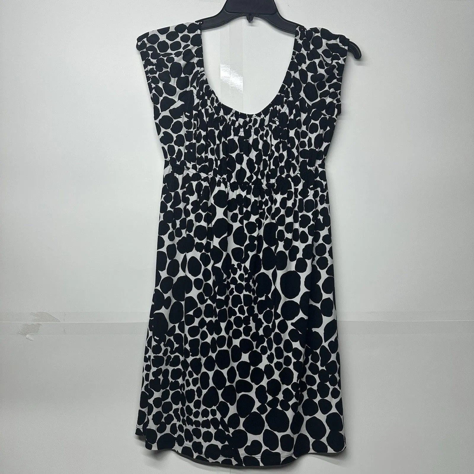 AB Studio Women's Dress Size M Black White Polka Dot Stretch Scoop Neck - Image 2