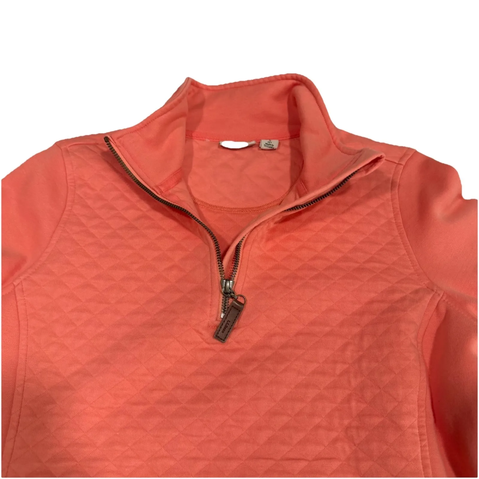 LL Bean Coral Quilted 1/4 Zip Pullover Sweatshirt Pockets Size SMALL PETITE - Image 4