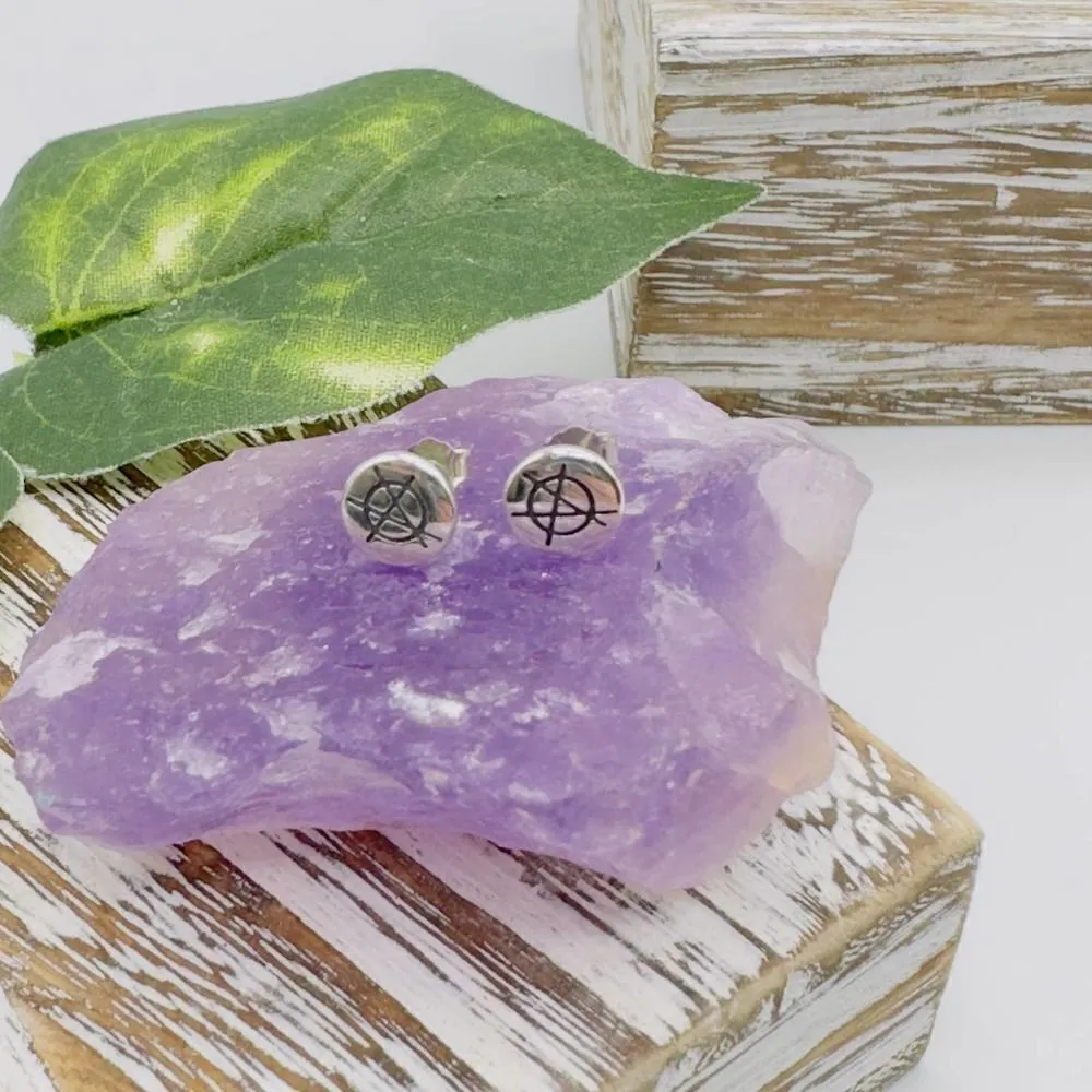 Punk Rock Anarchy Logo Sterling Silver Stud Earrings Silver - Image 3