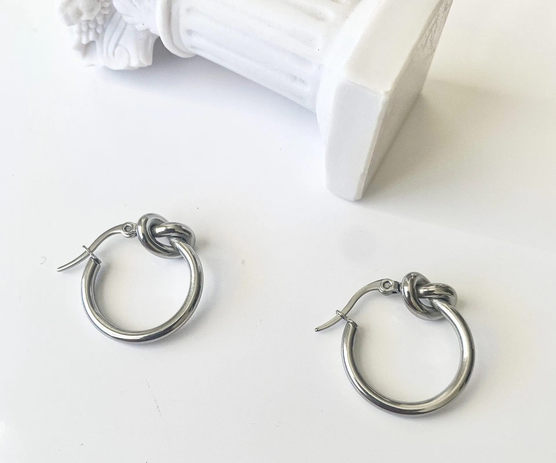 Classic hoop Minimalist knot hoops earrings small hoops earrings silver hoop earrings - Image 5