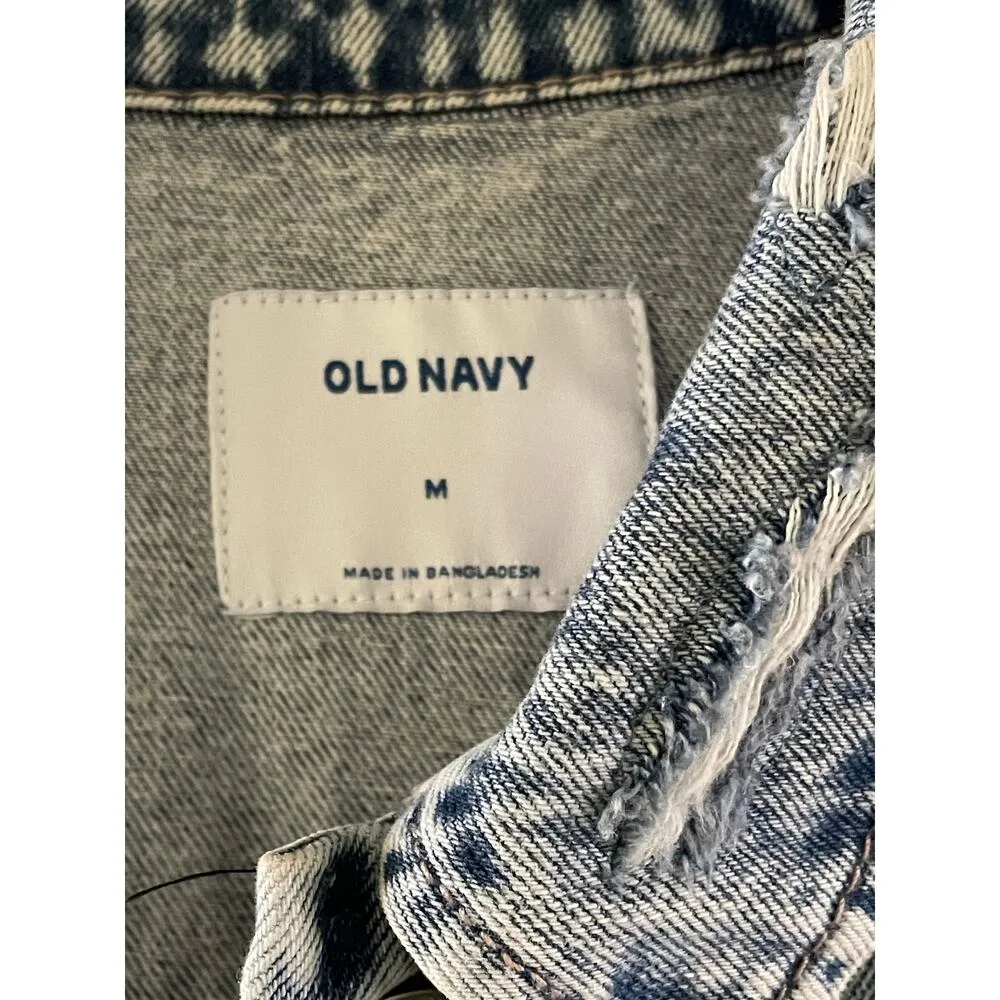 Old Navy Distressed Denim 100% Cotton Jean Jacket Medium - Image 4